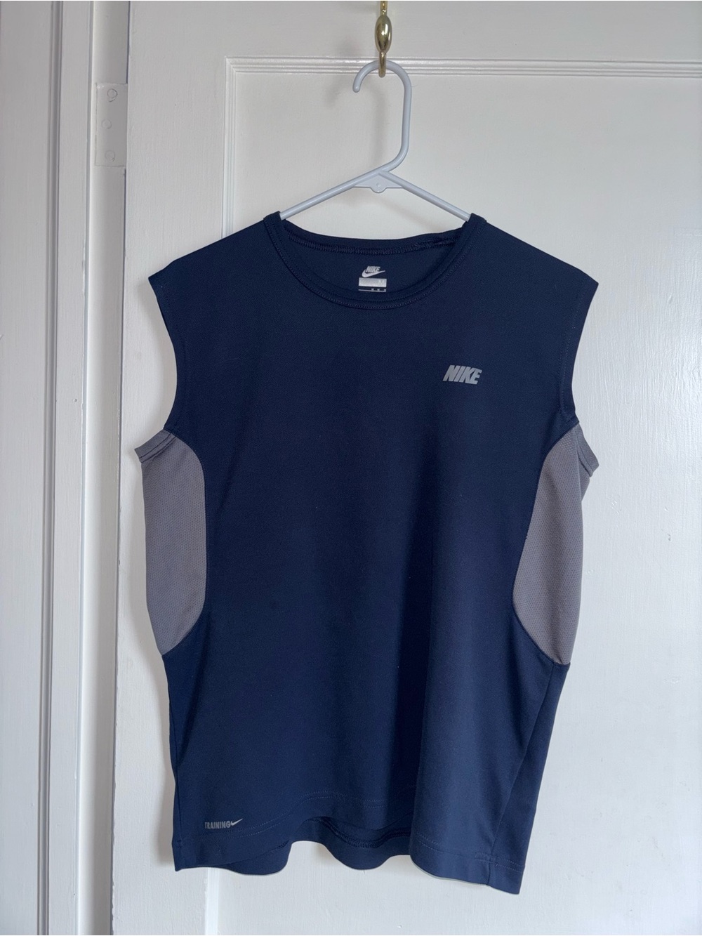 Nike Men's Navy Blue Sleeveless Tank with Gray Side Panels